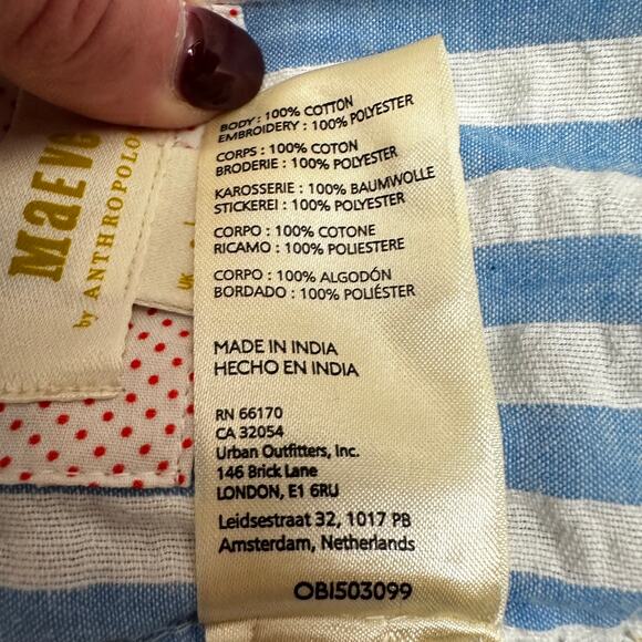 Maeve Anthropologie Striped Embroidered Strawberry Cami Top Blue 4 Coquette - Picture 14 of 15